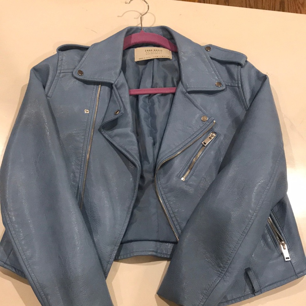 Powder blue Zara leather jacket
